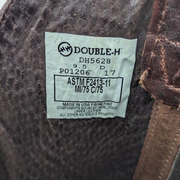 Double-H Steel Toe Cowboy Work Boots Mens 9.5D Brown Leather USA Made Distressed - Picture 8 of 10